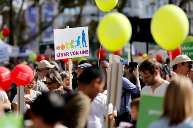 Protesters at the fourth March for Life in Cologne. A protester holds up a sign depicting egg cells and the slogan One of Us. The March for Life is a demonstration organized by the pro-life movement. It is organized by the Federal Association for the Right to Life. Prote Copyright: xChristophxHardtx