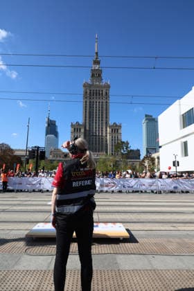 TRAM-EM 2026 European Tram Driver Championships in Warsaw Photo. Dawid Wolski East News, The 12th European Tram Driver Championship in front of the Palace of Culture and Science on Marsza?kowska Street, on 19 September 2026. The competition will feature 26 teams from European cities and an Australian team from Melbourne. Each city was represented by two-person teams, consisting of a female and a male train operator. They competed in events that required precision and attention to detail?qualities essential for the day-to-day work of a train operator. EN_01684519_0003 