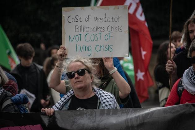 September 19, 2026, Dublin, Ireland: DUBLIN, IRELAND, SEPTEMBER 19, 2026: Protesters march from the Garden of Remembrance to Leinster House in Dublin during a demonstration calling for government action on Irelandâ€⠢s housing and cost-of-living pressures ahead of Budget 2027. Trade unions, political groups and community organizations joined the protest, calling for measures addressing housing costs, wages, energy prices and other household expenses. Dublin Ireland - ZUMAq101 20260919_zna_q101_178 Copyright: xNadiaxCaimix