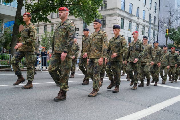 September 19, 2026, New York, New York, USA: German NATO military before the annual German American Steuben Parade marched up Fifth Avenue .celebrating the German American community and Prussian General Friedrich Wilheim Von Steuben.who served with General George Washington during the Revolutionary War. It honors German American.identity with social clubs, religious groups, schools, sport clubs and musicians from Germany. New York USA  - ZUMAh156 20260919_znp_h156_003 Copyright: xMiloxHessx