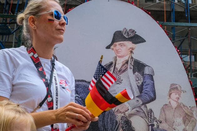 September 19, 2026, New York, New York, USA: General vonSteuben on a float at the German American Steuben Parade marched up Fifth Avenue .celebrating the German American community and Prussian General Friedrich Wilheim Von Steuben.who served with General George Washington during the Revolutionary War. It honors German American.identity with social clubs, religious groups, schools, sport clubs and musicians from Germany. German NATO.troops marched up the avenue as well in the procession. New York USA  - ZUMAh156 20260919_znp_h156_011 Copyright: xMiloxHessx