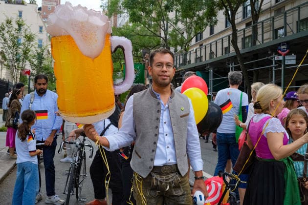 September 19, 2026, New York, New York, USA: German beer at the annual German American Steuben Parade marched up Fifth Avenue .celebrating the German American community and Prussian General Friedrich Wilheim Von Steuben.who served with General George Washington during the Revolutionary War. It honors German American.identity with social clubs, religious groups, schools, sport clubs and musicians from Germany. German NATO.troops marched up the avenue as well in the procession. New York USA  - ZUMAh156 20260919_znp_h156_012 Copyright: xMiloxHessx