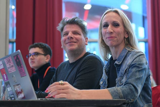 State Party Convention of Die Linke North Rhine-Westphalia on September 20, 2026, at the Stadthalle Mülheim in Mülheim an der Ruhr: Alexandra Mehdi (front), Sebastian Merkens (back), and the designated top candidates for 2027 xRx
