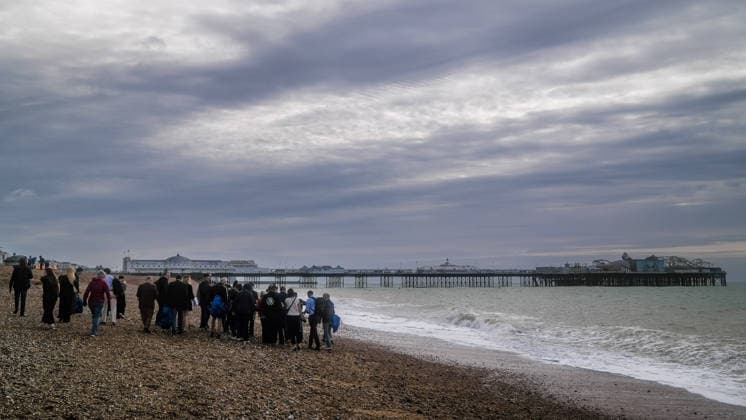 Liberal Democrat Autumn Conference 2026 on Sunday 20 September 2026 The media pack with Sir Ed Davey, current Liberal Democrat leader, MP for Kingston and Surbiton as he joins a beach clean during the Liberal Democrat Autumn Conference 2026 on Sunday 20 September 2026 at Brighton Beach, Brighton. Sir Ed Davey Joins Surfers Against Sewage, Marine Conservation Society, Rewilding Britain And Paddleuk For Beach Clean And Comb. ., Credit:Julie Edwards Avalon  Copyright: xJuliexEdwardsx xAvalonx 1136680832
