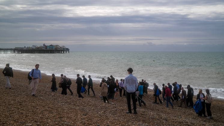 Liberal Democrat Autumn Conference 2026 on Sunday 20 September 2026 The media pack with Sir Ed Davey, current Liberal Democrat leader, MP for Kingston and Surbiton as he joins a beach clean during the Liberal Democrat Autumn Conference 2026 on Sunday 20 September 2026 at Brighton Beach, Brighton. Sir Ed Davey Joins Surfers Against Sewage, Marine Conservation Society, Rewilding Britain And Paddleuk For Beach Clean And Comb. ., Credit:Julie Edwards Avalon  Copyright: xJuliexEdwardsx xAvalonx 1136680847