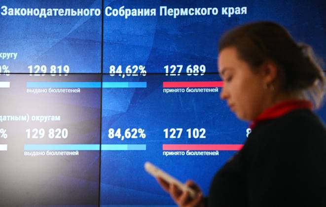 Russia Parliamentary Election Monitoring 9247328 20.09.2026 An observer monitors the voting process at the Public Observation Headquarters during elections to Russia s ninth State Duma, the lower house of parliament, in Moscow, Russia. Kirill Zykov Sputnik Moscow Russia  Copyright: xKirillxZykovx