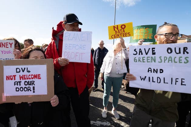 September 20, 2026, Chapelhall, Scotland, UK: Residents and their supporters opposed to plans for a hyperscale data centre in Chapelhall, North Lanarkshire, held a protest at the site of the proposed 24 acre development. They cite concerns that the 100MW development, which could eventually form part of a larger 500MW AI Growth Zone in the area, will have negative impacts on local traffic, noise levels, energy infrastructure and wildlife habitat. Chapelhall UK  - ZUMAs357 20260920_zip_s357_006 Copyright: xCameronxScottx