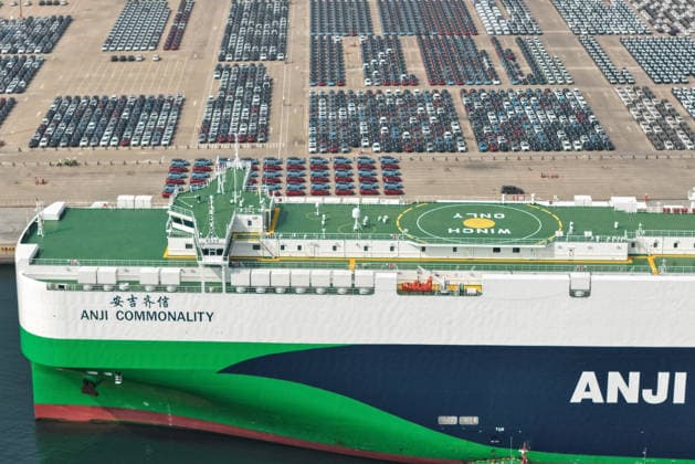 YANTAI, CHINA - SEPTEMBER 20: The car carrier vessel Anji Qixin docks at Yantai Port of Shandong Port to load export vehicles on September 20, 2026 in Yantai, Shandong Province of China. China s automobile exports have continued to grow in recent months.  Copyright: xVCGx 111668259955