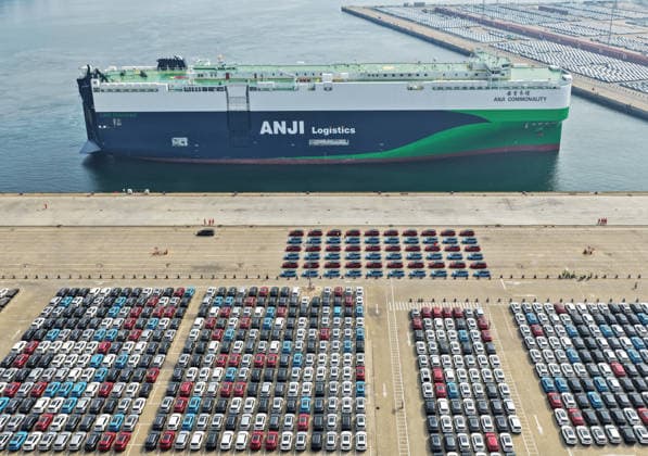 YANTAI, CHINA - SEPTEMBER 20: Vehicles are loaded onto the Angi Qixin car carrier ship at Yantai Port on September 20, 2026 in Yantai, Shandong Province of China. China s automobile exports have continued to grow in recent months.  Copyright: xVCGx 111668259957