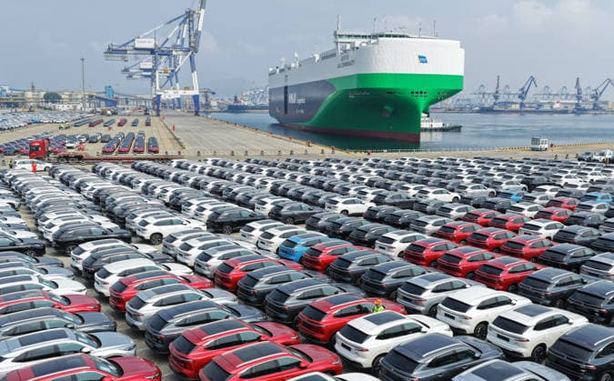 YANTAI, CHINA - SEPTEMBER 20: The car carrier vessel Anji Qixin from Anji Logistics docks at Yantai Port of Shandong to load export vehicles on September 20, 2026 in Yantai, Shandong Province of China. China s automobile exports have continued to grow in recent months.  Copyright: xVCGx 111668259958