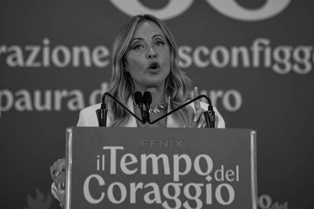 September 20, 2026, Rome, Rome, Italy: BLACK AND WHITE VERSION Prime Minister of Italy and Fratelli d Italia politician Giorgia Meloni speaks at the Fenix event organized by GioventÃ¹ Nazionale in Rome on September 20, 2026. Rome Italy - ZUMAn299 20260920_zip_n299_027 Copyright: xVincenzoxNuzzolesex