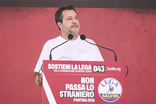 IPA88761535 - Pontida: A political rally held by Northern League activists on the large field in Pontida. Pictured: Matteo Salvini (Italian Minister of Infrastructure and Transportation)  Copyright: xAlessandroxBremecx xx IPA88761535