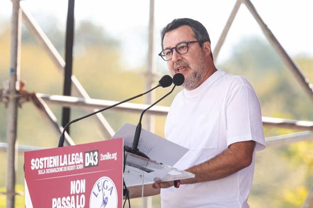 IPA88761544 - Pontida: The political rally of Northern League activists on the large field in Pontida. Pictured: Matteo Salvini (Italian Minister of Infrastructure and Transportation)  Copyright: xAlessandroxBremecx xx IPA88761544
