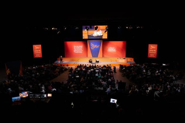 September 20, 2026, Brighton, United Kingdom: Sir ED DAVEY, Liberal Democrat leader, holds a Q&A session moderated by Journalist, Carolyn Quinn (R), on day two of the party s autumn conference at the Brighton Centre.Day two of the Liberal Democrat Autumn Conference at the Brighton Centre. The event runs from 19 Sept to 22 Sept 2026, bringing together party members, MPs, and delegates to debate policy, vote on key motions, and deliver keynote addresses Brighton United Kingdom - ZUMAs197 20260920_aaa_s197_159 Copyright: xPhilxLewisx