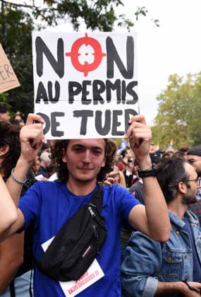 Demonstration Against Police Violences and Impunity - Paris March against the bill dubbed the permis de tuer (license to kill), which would grant police and gendarmes a presumption of legitimate self-defence when using firearms, called by a coalition including Amnesty International France, the Ligue des droits de l Homme (Human Rights League) and the SAVE collective, in Paris, on September 20, 2026. Photo by Alain Apaydin ABACAPRESS.COM Paris France  Copyright: xApaydinxAlain ABACAx