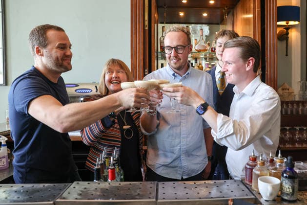 September 20, 2026, Brighton, East Sussex, UK: Brighton, UK. Liberal Democrat investment and trade spokesperson Josh Reynolds, Sarah Gibson MP for Chippenham and Adam Dance MP for Yeovil join bartenders at the Brighton Grand and prepare a cocktail drink as part of the Brighton Cocktail Festival on day two of the partyÃ¢â‚¬â ¢s autumn conference at the Brighton Centre, East Sussex. Brighton UK  - ZUMAl94_ 20260920_zaf_l94_066 Copyright: xDinendraxHariax