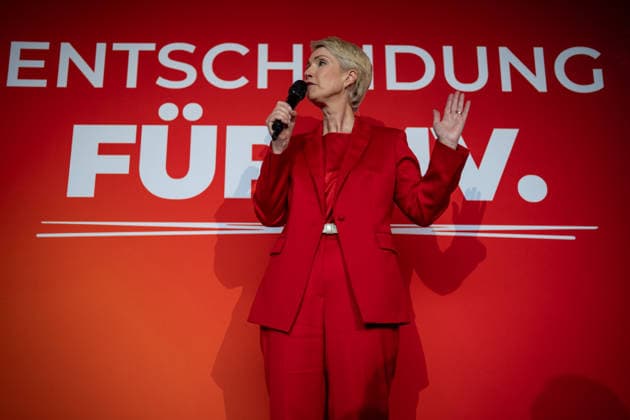 Minister-President and SPD lead candidate Manuela Schwesig, around 6:20 p.m., at the SPD election party in the Orangery of Schwerin Castle; Election Night, 2026 State Election, Mecklenburg-Western Pomerania, Schwerin, Mecklenburg-Western Pomerania, Germany; Schwerin Castle and surrounding area