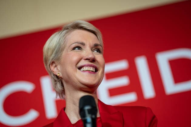 Minister-President and SPD lead candidate Manuela Schwesig, around 6:20 p.m., at the SPD election party in the Orangery of Schwerin Castle; Election Night, 2026 State Election, Mecklenburg-Western Pomerania, Schwerin, Mecklenburg-Western Pomerania, Germany; Schwerin Castle and surrounding area