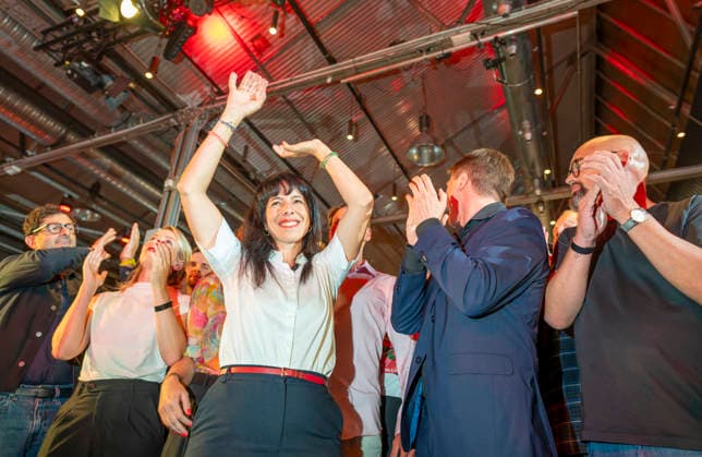 Elif Eralp EUR, Germany, Berlin, September 20, 2026: Election party for the Left Party in Kreuzberg. Lead candidate Elif Eralp is ahead in the polls for the Berlin House of Representatives election. The Left Party is the clear winner of the election.