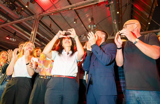 Elif Eralp EUR, Germany, Berlin, September 20, 2026: Election party for the Left Party in Kreuzberg. Lead candidate Elif Eralp is ahead in the polls for the Berlin House of Representatives election. The Left Party is the clear winner of the election.