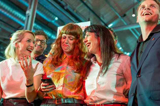 Elif Eralp EUR, Germany, Berlin, September 20, 2026: Election party for the Left Party in Kreuzberg. Lead candidate Elif Eralp is ahead in the polls for the Berlin House of Representatives election. The Left Party is the clear winner of the election.