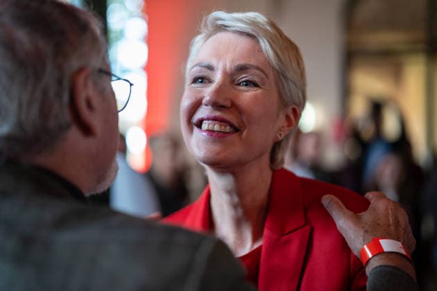 Minister President and SPD lead candidate Manuela Schwesig around 6:20 p.m. at the SPD election party in the Orangery of Schwerin Castle; Election Night, 2026 State Legislative Election, Mecklenburg-Western Pomerania, Schwerin, Mecklenburg-Western Pomerania, Germany; Schwerin Castle and surrounding area