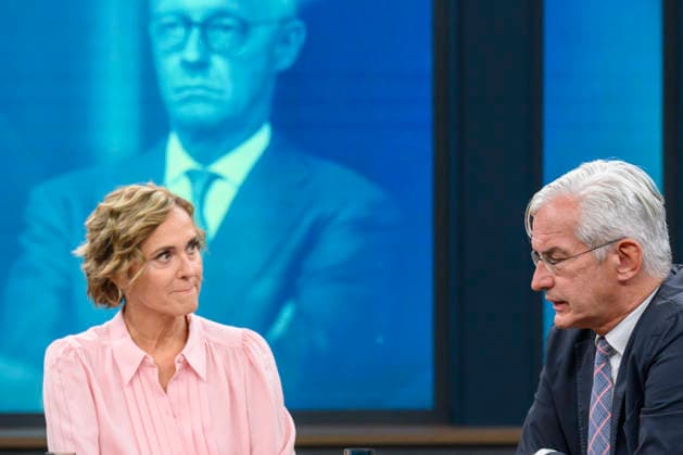 Pictured, from left: Caren Miosga, Mathias Middelberg, member of the CDU Executive Committee, GER, Berlin, studio, guest on Caren Miosga’s show, political talk show, TV, program, Das Erste, from Studio 20 in Berlin-Adlershof, topic: After the Elections in Berlin and Mecklenburg-Western Pomerania, September 20, 2026, Copyright: HMBxMedia UwexKoch