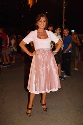 Dagmar Woehrl during the 2026 Oktoberfest in front of the Almauftrieb at Theresienwiese on September 20, 2026, in Munich, Germany; the Almauftrieb at Theresienwiese in Munich, Germany, during Oktoberfest