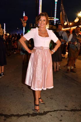 Dagmar Woehrl during the 2026 Oktoberfest in front of the Almauftrieb at Theresienwiese on September 20, 2026, in Munich, Germany; the Almauftrieb at Theresienwiese in Munich, Germany, during Oktoberfest