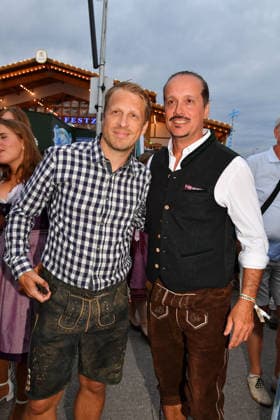 Oliver Pocher and Alex Christensen during the 2026 Oktoberfest in front of the Almauftrieb at Theresienwiese on September 20, 2026, in Munich, Germany; Oktoberfest: the Almauftrieb at Theresienwiese in Munich, Germany