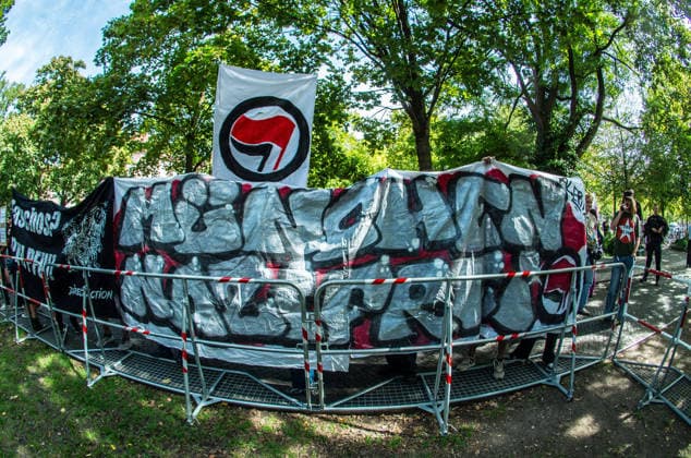 September 20, 2026, Munich, Bavaria, Germany: Coinciding with Oktoberfest, a group of right-extremists from the Identitaere Bewegung held a rally under the Banner of the Save Europe Act which includes, according to them, guidelines for the so-called Remigration. Some members discussed Remigration to include non-native born Germans, as they feel they can never be German, even if they hit all integration points. Critics in Germany see it as eyebrow-raising that the Identitaere leader, Martin Sellner, is an Austrian that is essentially making German policy and can play a greater role in government should the AfD take power. Munich Germany - ZUMAb160 20260920_abp_b160_021 Copyright: xSachellexBabbarx