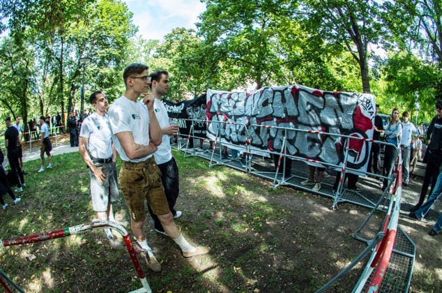 September 20, 2026, Munich, Bavaria, Germany: Coinciding with Oktoberfest, a group of right-extremists from the Identitaere Bewegung held a rally under the Banner of the Save Europe Act which includes, according to them, guidelines for the so-called Remigration. Some members discussed Remigration to include non-native born Germans, as they feel they can never be German, even if they hit all integration points. Critics in Germany see it as eyebrow-raising that the Identitaere leader, Martin Sellner, is an Austrian that is essentially making German policy and can play a greater role in government should the AfD take power. Munich Germany - ZUMAb160 20260920_abp_b160_028 Copyright: xSachellexBabbarx