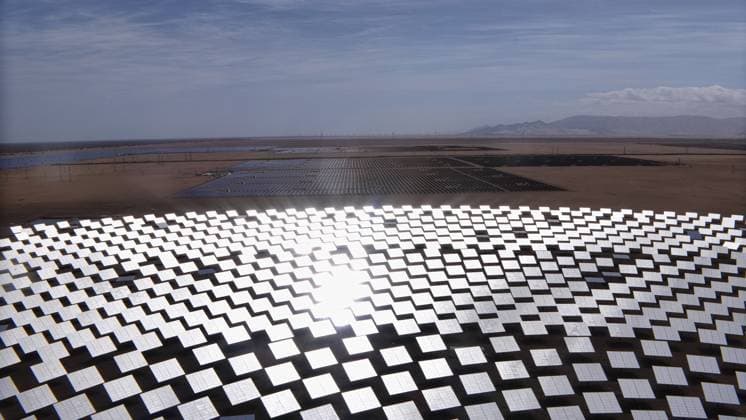 GOLMUD, CHINA - SEPTEMBER 19: A molten salt tower solar thermal power station generates new energy on the Gobi Desert on September 19, 2026 in Golmud, Qinghai Province of China. The facility utilizes concentrated solar power technology to produce electricity.  Copyright: xVCGx 111668318924