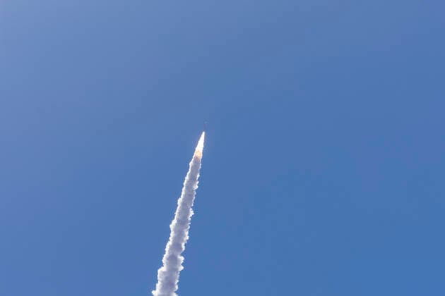 JIUQUAN, CHINA - SEPTEMBER 20: A Lijian-1 Y18 carrier rocket carrying nine satellites blasts off from the Dongfeng commercial space innovation pilot zone on September 20, 2026 in northwest China. The satellites were carried by a Lijian-1 Y18 carrier rocket and have entered their planned orbits.  Copyright: xVCGx 111668296306