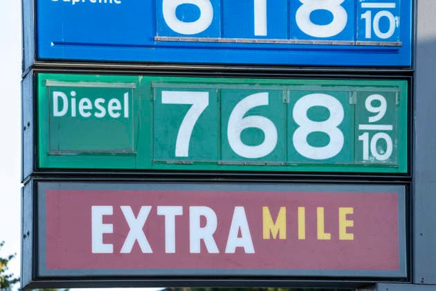 September 20, 2026, Shoreline, Washington, USA: A Chevron gas station displays the diesel price at .68 per gallon in Shoreline, Washington, USA, on Sun., Sept. 20, 2026. Diesel prices have hit record highs in recent weeks due to the ongoing war in Iran and spreading conflict in the Middle East. Shoreline USA - ZUMAb344 20260920_znp_b344_009 Copyright: xM.xScottxBrauerx