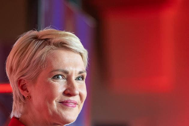 Minister-President and SPD lead candidate Manuela Schwesig around 6:20 p.m. at the SPD election party in the Orangery of Schwerin Castle; Election Night, 2026 State Election, Mecklenburg-Western Pomerania, Schwerin, Mecklenburg-Western Pomerania, Germany; Schwerin Castle and surrounding area