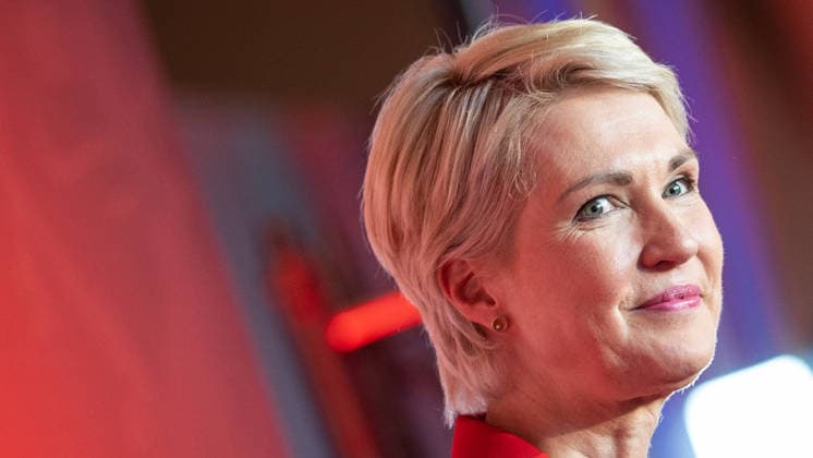 Minister-President and SPD lead candidate Manuela Schwesig around 6:20 p.m. at the SPD election party in the Orangery of Schwerin Castle; Election Night, 2026 State Election, Mecklenburg-Western Pomerania, Schwerin, Mecklenburg-Western Pomerania, Germany; Schwerin Castle and surrounding area