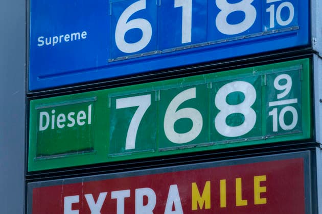 September 20, 2026, Shoreline, Washington, USA: A Chevron gas station displays the diesel price at $7.68 per gallon in Shoreline. Diesel prices have hit record highs in recent weeks due to the ongoing war in Iran and spreading conflict in the Middle East. Shoreline USA - ZUMAb344 20260920_znp_b344_011 Copyright: xM.xScottxBrauerx