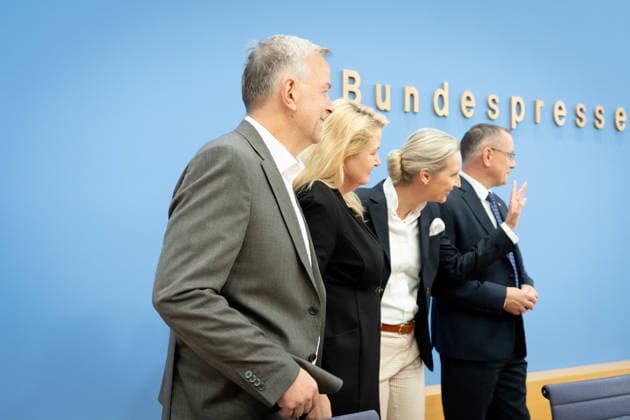 Federal Press Conference, AfD Berlin, BPK, AfD, Elections, Mecklenburg-Western Pomerania, Alice Weidel, Federal Spokesperson, Tino Chrupalla, Federal Spokesperson, Kristin Brinker, Leading Candidate, Leif Erik Holm Berlin Berlin GER