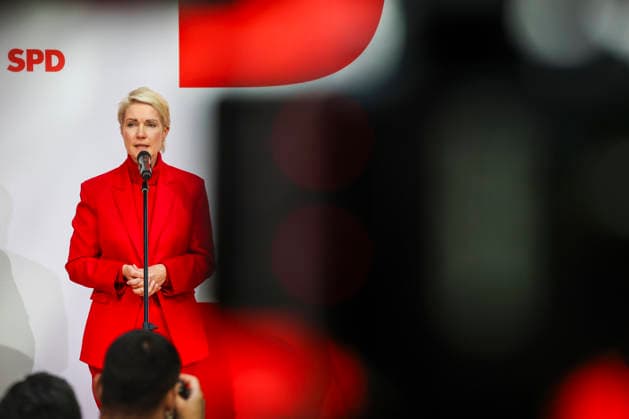 Manuela Schwesig at the press conference following the state elections in Berlin and Mecklenburg-Western Pomerania at the Willy Brandt House on September 21, 2026; SPD leadership at the press conference following the state elections in Berlin