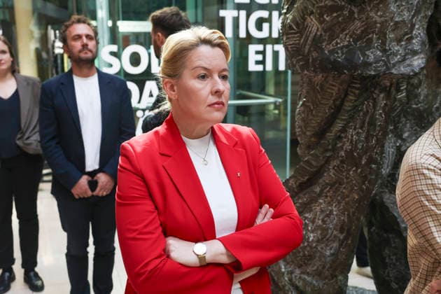 Franziska Giffey at the press conference following the state elections in Berlin and Mecklenburg-Western Pomerania at the Willy Brandt House on September 21, 2026; SPD leadership at the press conference following the state elections in Berlin