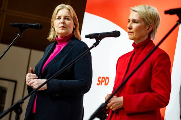 SPD Party Chair Bärbel Bas and the SPD s top candidate in Mecklenburg-Western Pomerania, Manuela Schwesig, at a press conference at the Willy Brandt House in Berlin on September 21, 2026: Reactions to the state elections in Mecklenburg-Western Pomerania and Berlin