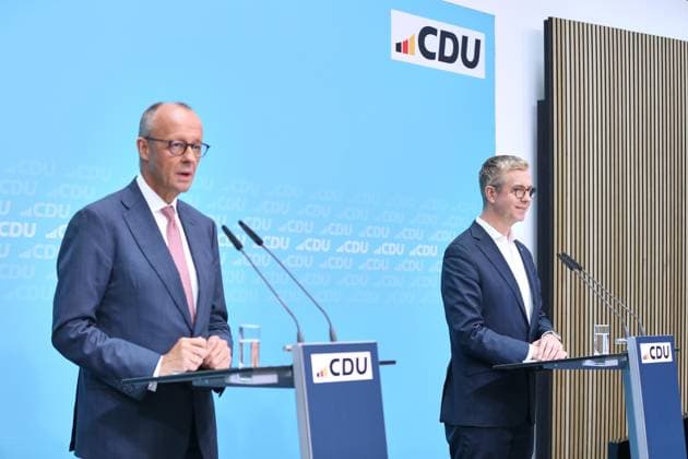 Berlin, Germany, September 21, 2026: Press conference at the Konrad Adenauer House, the CDU’s federal headquarters, following the state elections in Mecklenburg-Western Pomerania and Berlin. Federal Chancellor Friedrich Merz (CDU) and Stefan Evers, the CDU’s top candidate for Berlin. Copyright: xdtsxNachrichtenagenturx dts_135756