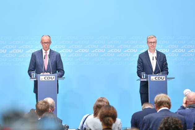 Berlin, Germany, September 21, 2026: Press conference at the Konrad Adenauer House, the CDU’s federal headquarters, following the state elections in Mecklenburg-Western Pomerania and Berlin. Federal Chancellor Friedrich Merz (CDU) and Stefan Evers, the CDU’s top candidate for Berlin. Copyright: xdtsxNachrichtenagenturx dts_135759