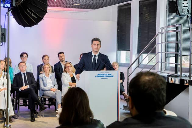Paris, France September 21, 2026 - Press conference held by the Renaissance Party to announce new members of the campaign team for the upcoming presidential election. Gabriel Attal, the Renaissance Party candidate, is projected to receive 12 to 12.5 percent of the vote in the upcoming French presidential election, according to recent polls - Gabriel Attal POLITIQUE, ATTAL, RENAISSANCE,  Copyright: xVincentxIsorex
