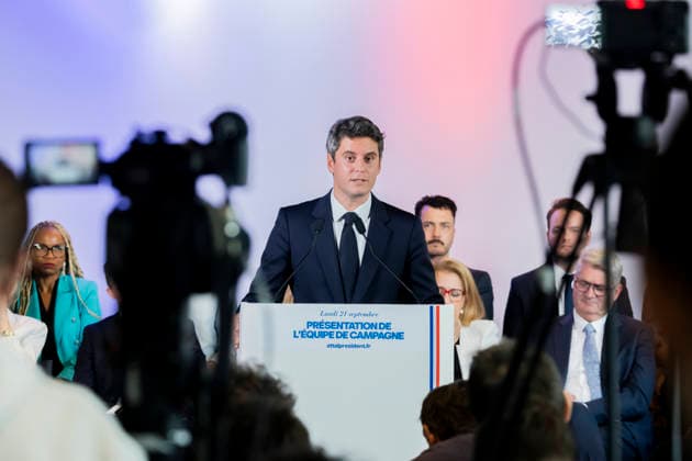 Paris, France September 21, 2026 - Press conference held by the Renaissance Party to announce new members of the campaign team for the upcoming presidential election. Gabriel Attal, the Renaissance Party candidate, is projected to receive 12 to 12.5 percent of the vote in the upcoming French presidential election, according to recent polls - Gabriel Attal POLITIQUE, ATTAL, RENAISSANCE,  Copyright: xVincentxIsorex
