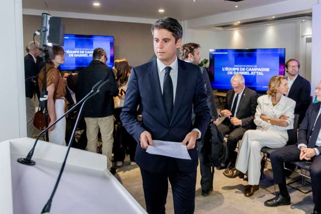 Paris, France September 21, 2026 - Press conference held by the Renaissance Party to announce new members of the campaign team for the upcoming presidential election. Gabriel Attal, the Renaissance Party candidate, is projected to receive 12 to 12.5 percent of the vote in the upcoming French presidential election, according to recent polls - Gabriel Attal POLITIQUE, ATTAL, RENAISSANCE,  Copyright: xVincentxIsorex
