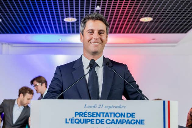 Paris, France September 21, 2026 - Press conference held by the Renaissance Party to announce new members of the campaign team for the upcoming presidential election. Gabriel Attal, the Renaissance Party candidate, is projected to receive 12 to 12.5 percent of the vote in the upcoming French presidential election, according to recent polls - Gabriel Attal POLITIQUE, ATTAL, RENAISSANCE,  Copyright: xVincentxIsorex