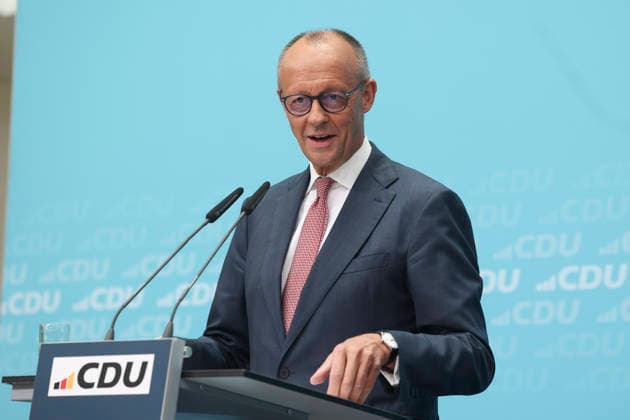 Federal Chancellor and CDU Party Chairman Friedrich Merz at a press conference following the state elections in Berlin and Mecklenburg-Western Pomerania at the Konrad Adenauer House on September 21, 2026, in Berlin; Friedrich Merz at a press conference following the state elections in Berlin