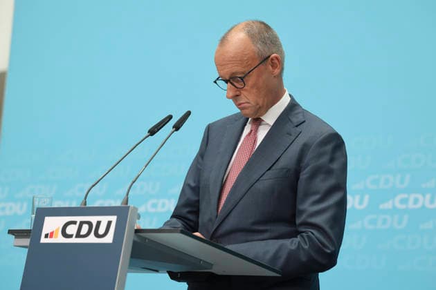 Federal Chancellor and CDU Party Chairman Friedrich Merz at a press conference following the state elections in Berlin and Mecklenburg-Western Pomerania at the Konrad Adenauer House on September 21, 2026, in Berlin; Friedrich Merz at a press conference following the state elections in Berlin